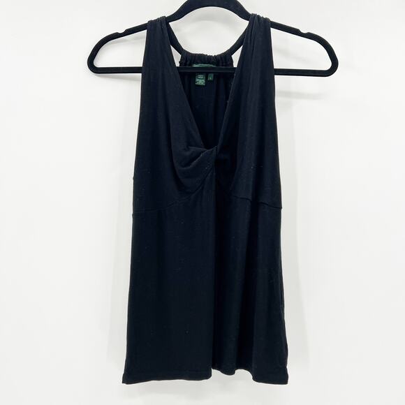 Ralph Lauren Women's Black Sleeveless Front Tie Halter Tank Blouse Top Size L - Picture 1 of 3